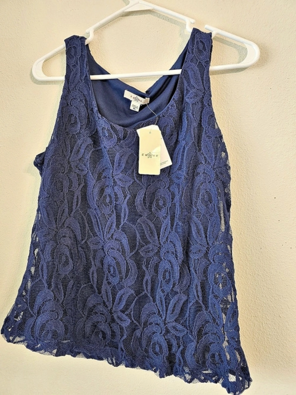 Fever Floral Lace Tank Top in Blue Size XL NWT